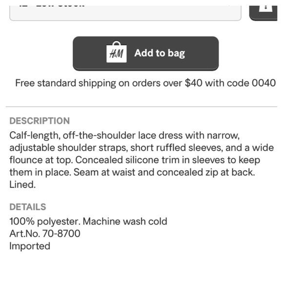 HP H&M Off Shoulder White Midi Lace Dress NWOT 8 - Picture 8 of 8